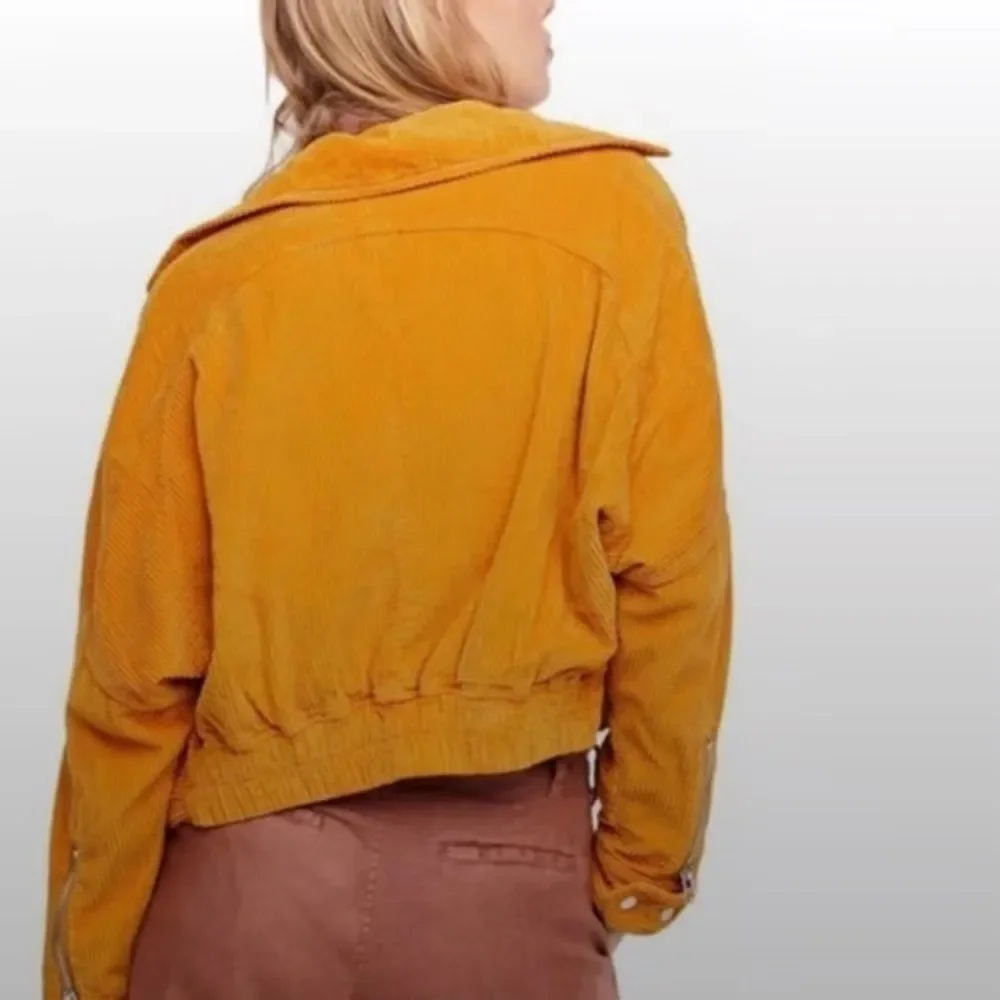 Free People Yellow Corduroy Slouchy Dolman Moto Jacket XS